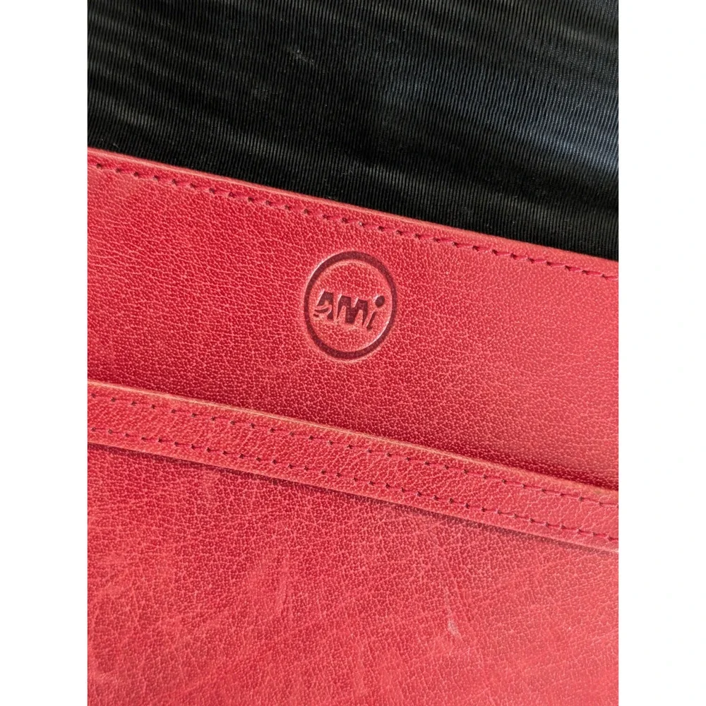 AMI Red Leather Envelope Photo Small Document Holder 6.75